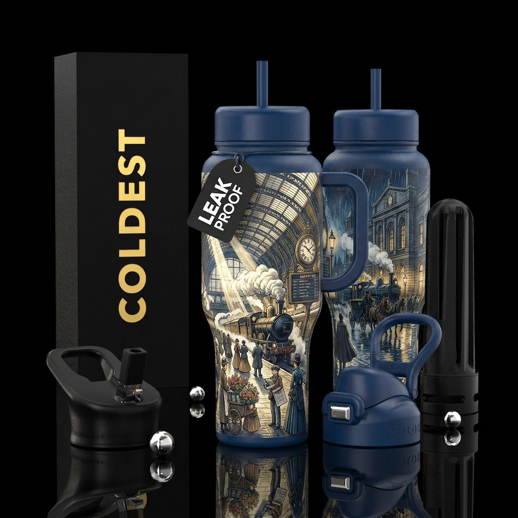 deep prussian blue insulated bottle, please show f... water bottle design