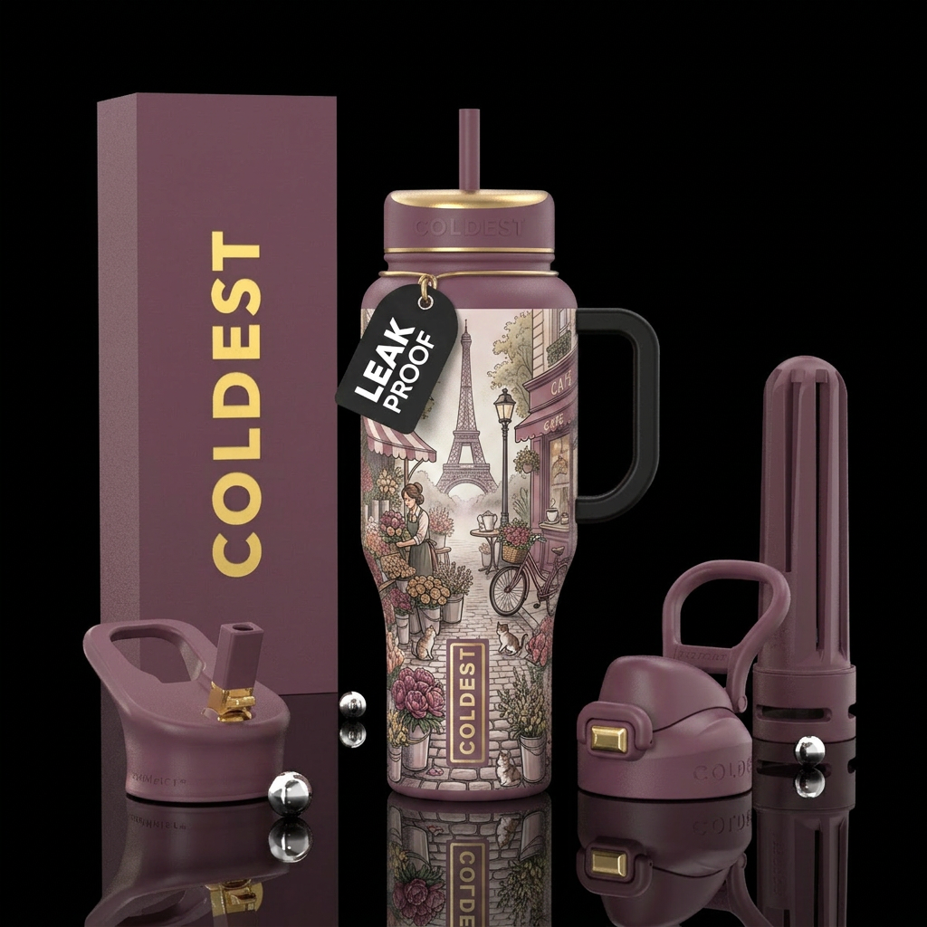 deep mauve insulated bottle, please show front and... water bottle design