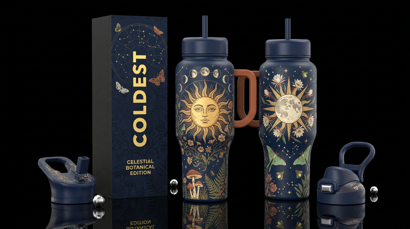 deep navy insulated bottle, please show front and ... water bottle design