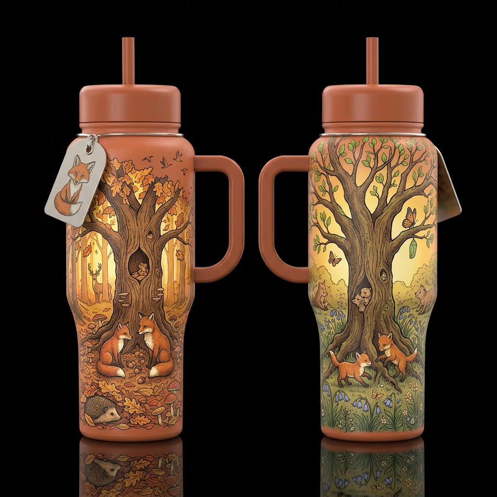 warm terracotta insulated bottle, please show fron... water bottle design