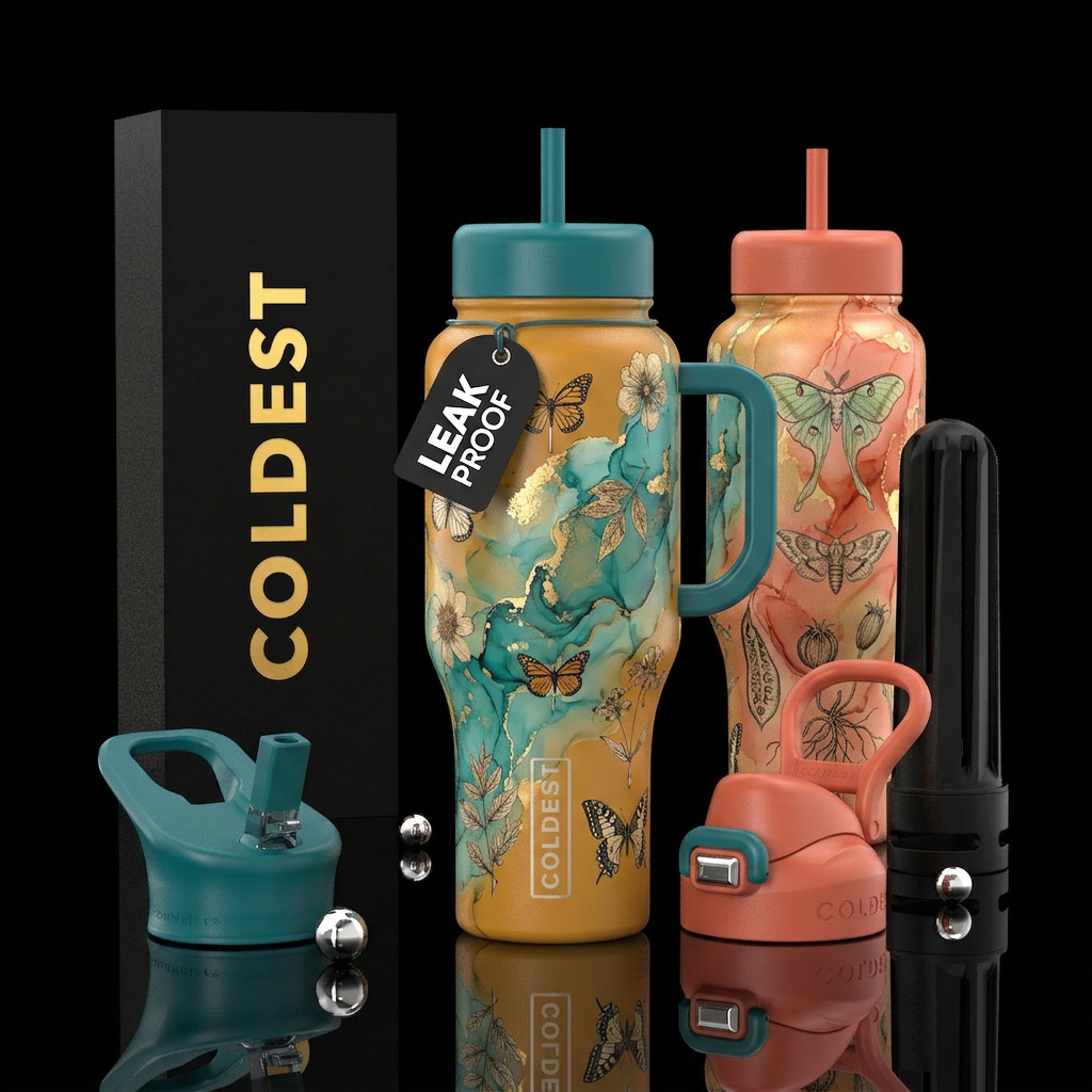 warm amber gold insulated bottle, please show fron... water bottle design