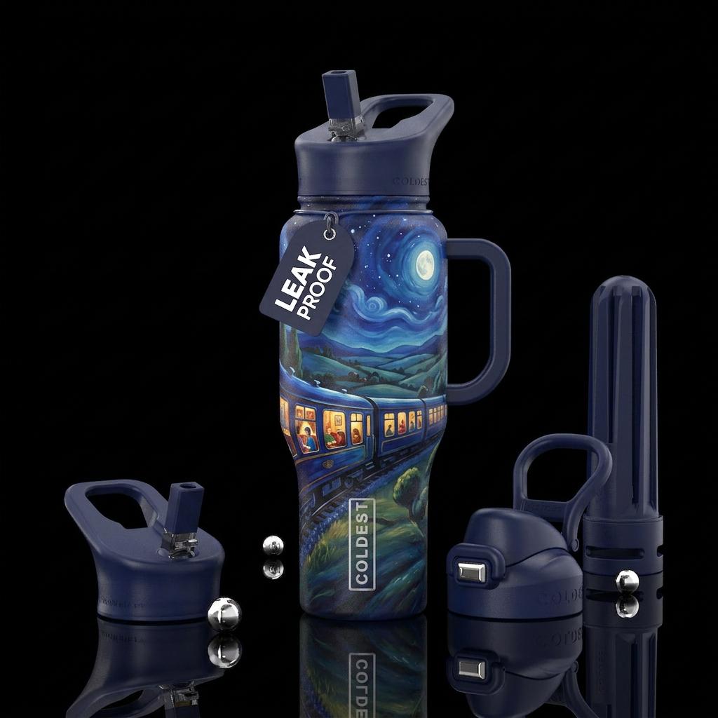 night train, long distance night train moving thro... water bottle design