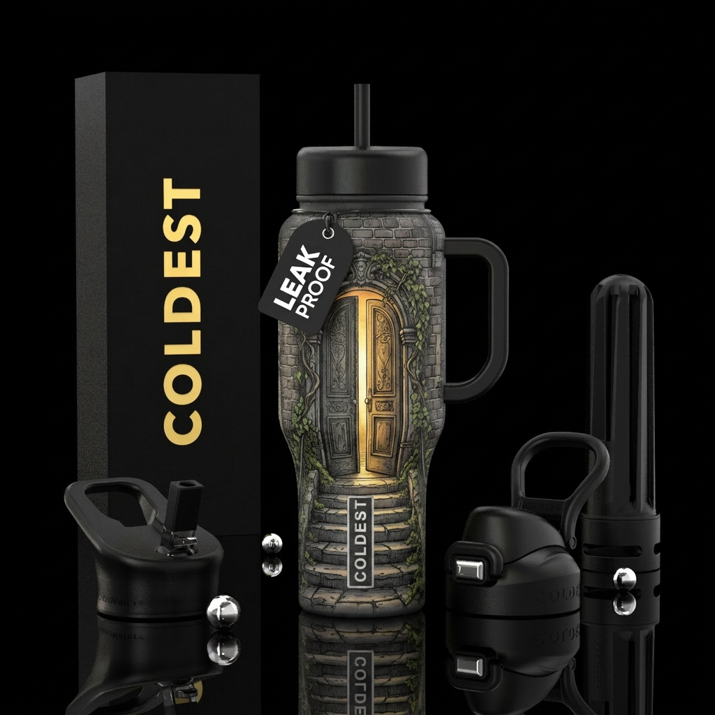 deep charcoal bottle, ordinary  brick wall on city... water bottle design