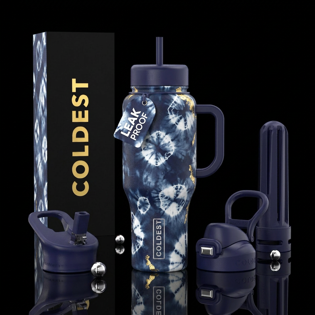 deep indigo bottle, Japanese shibori  resist dyein... water bottle design