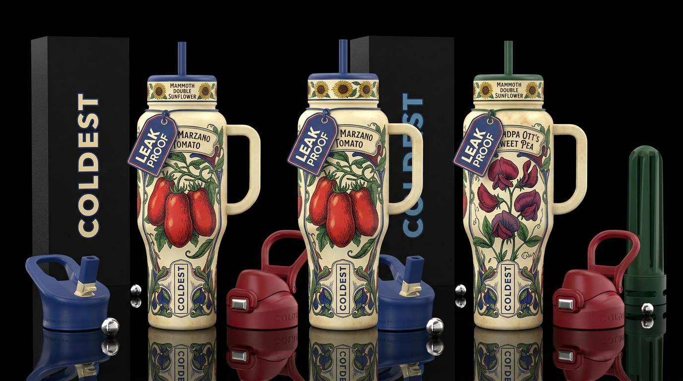 warm cream bottle, the kind of  vintage seed packe... water bottle design