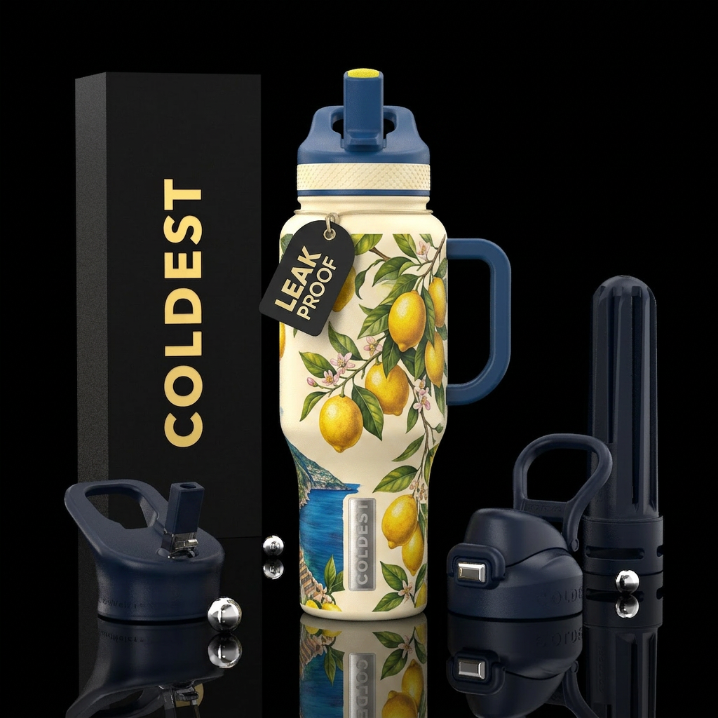 warm ivory bottle, Amalfi Coast  lemon tree branch... water bottle design