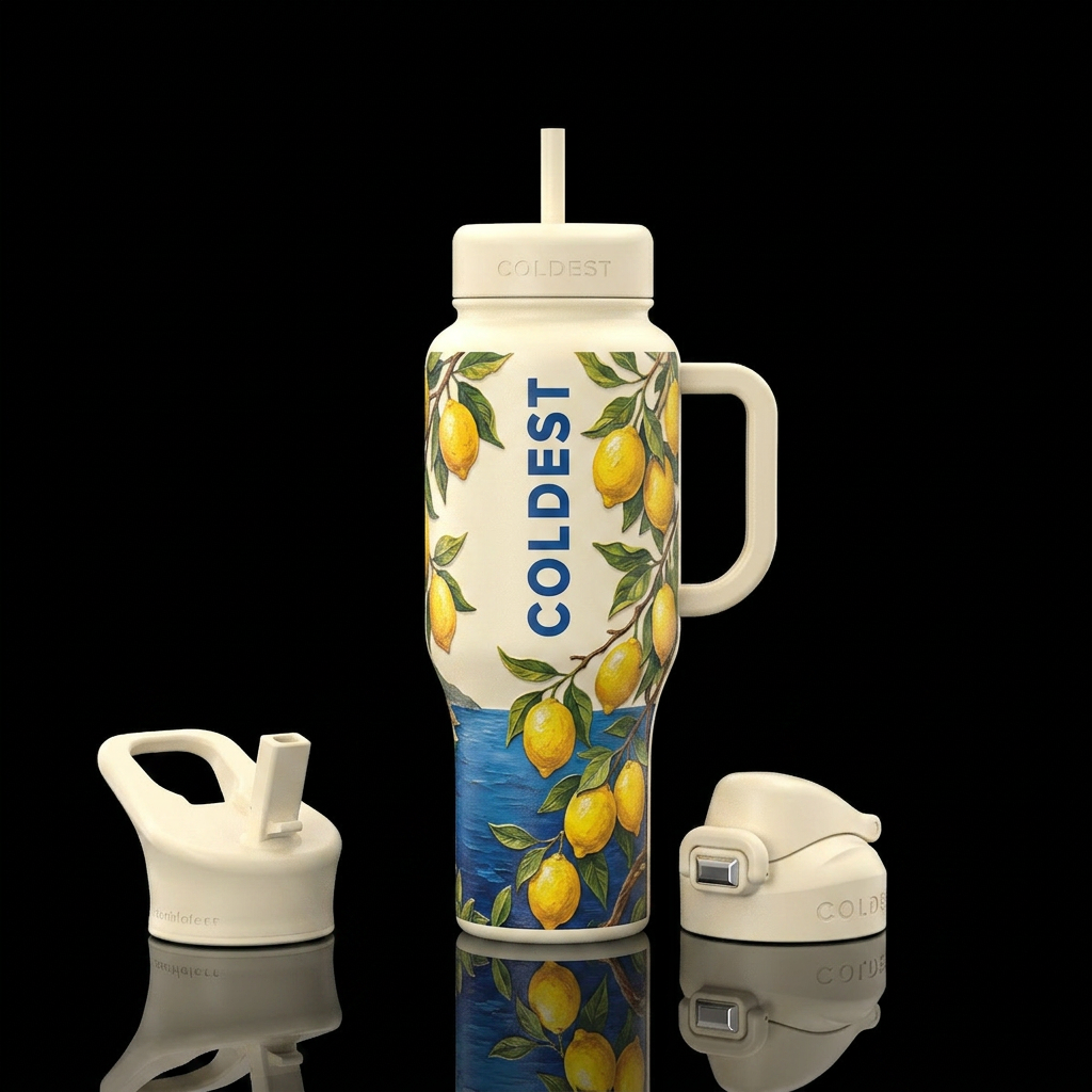 warm ivory bottle, Amalfi Coast  lemon tree branch... water bottle design