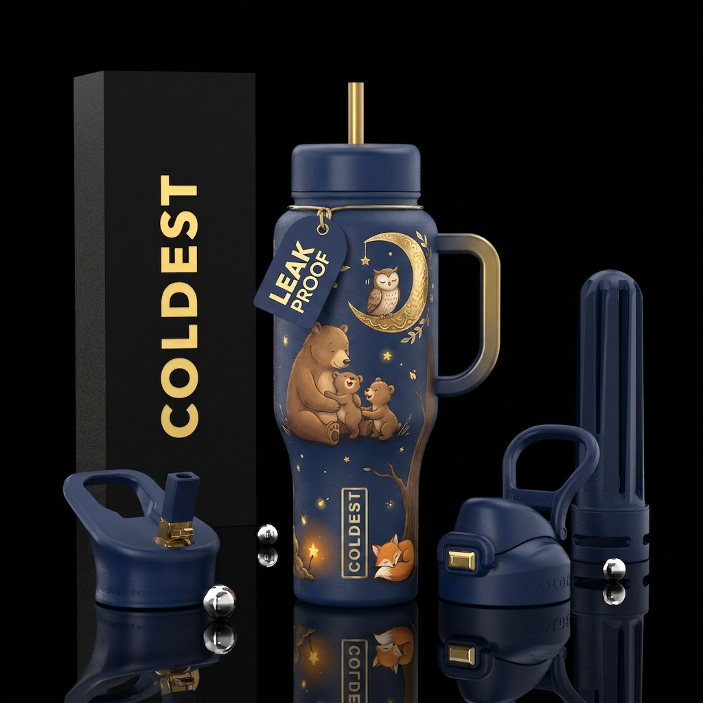 deep midnight blue bottle, the  world getting read... water bottle design