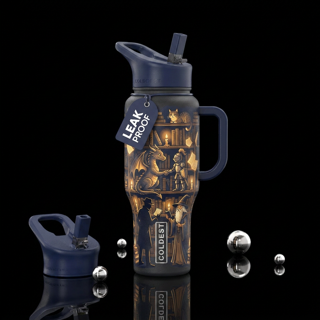 deep navy bottle, an independent  bookshop at midn... water bottle design