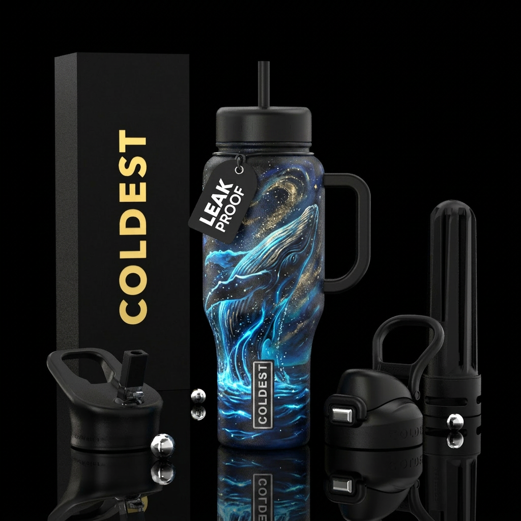 I want a deep midnight black bottle  that tells th... water bottle design