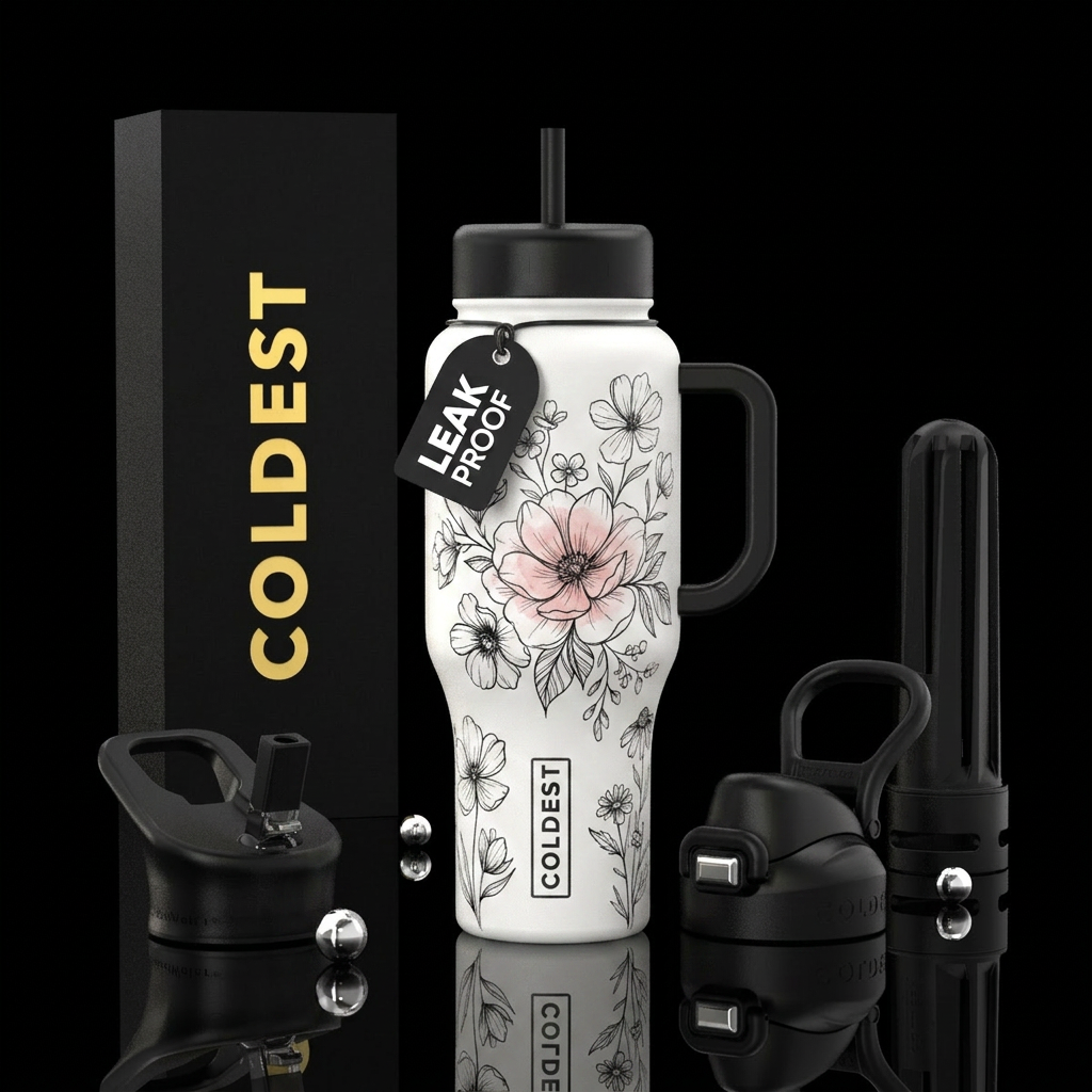I want a soft white bottle with  oversized botanic... water bottle design