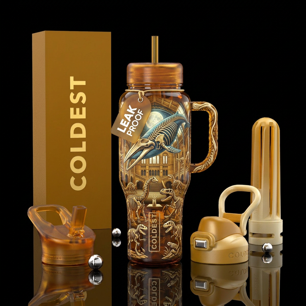 I want a deep amber bottle showing  a natural hist... water bottle design