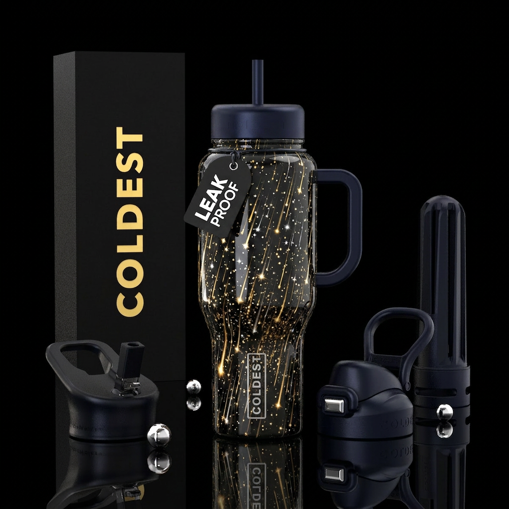 I want a deep midnight black bottle  showing the L... water bottle design