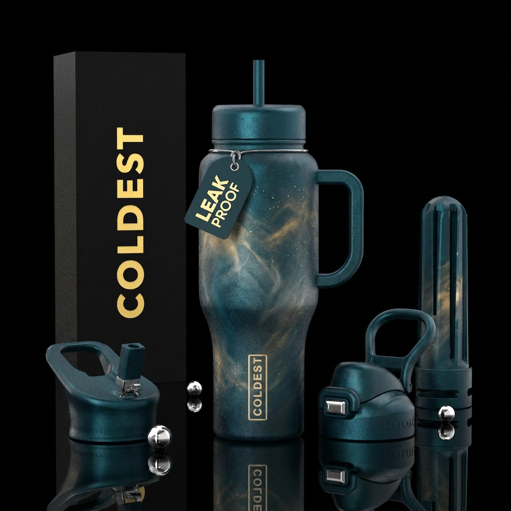 I want a deep midnight teal bottle  that feels lik... water bottle design