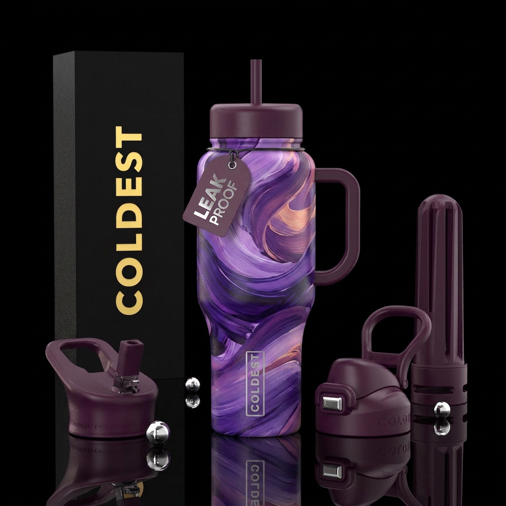 I want a deep violet bottle painted  in rich fluid... water bottle design