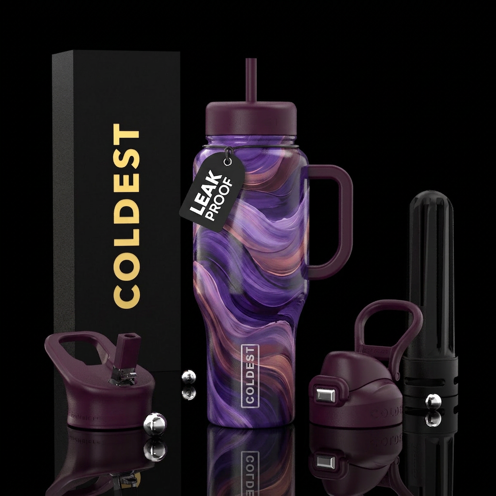 I want a deep violet bottle painted  in rich fluid... water bottle design