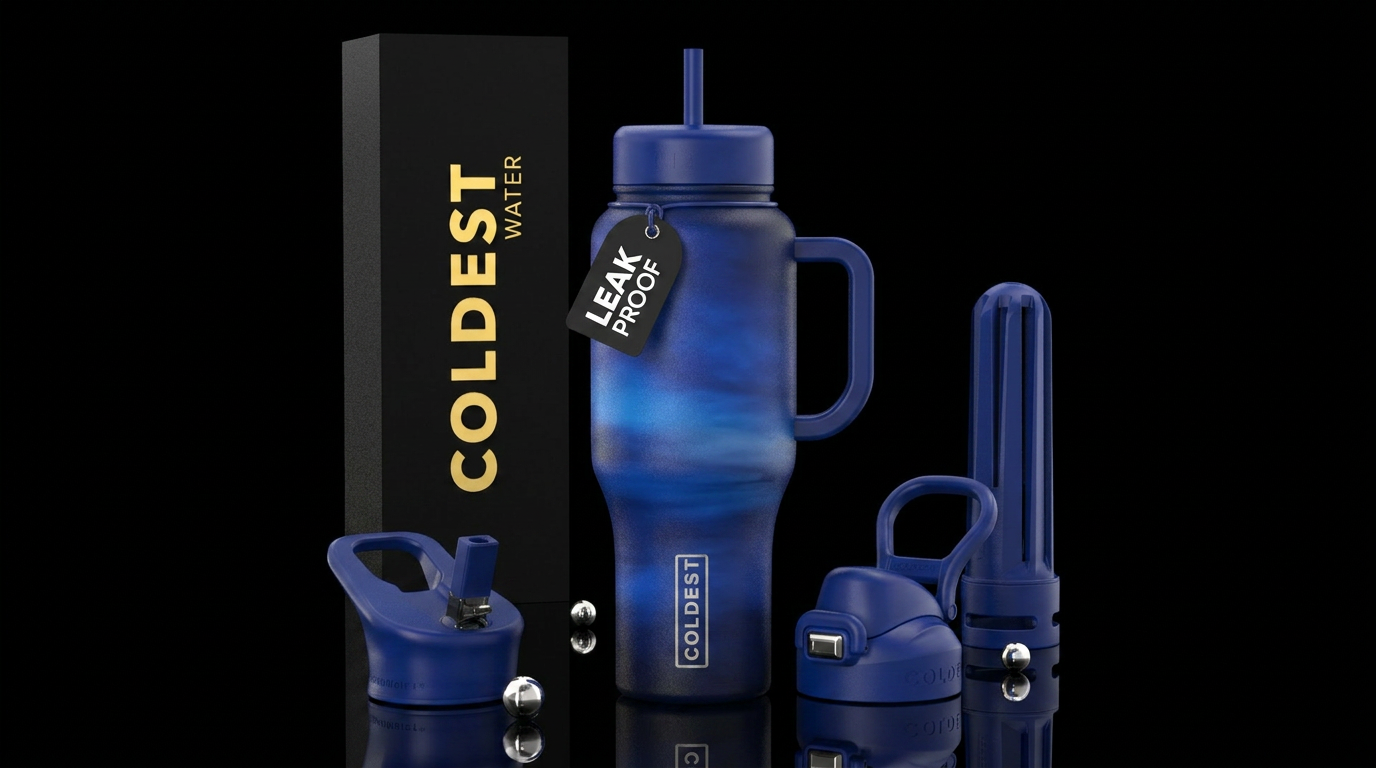 I want a deep cobalt bottle showing  the specific ... water bottle design