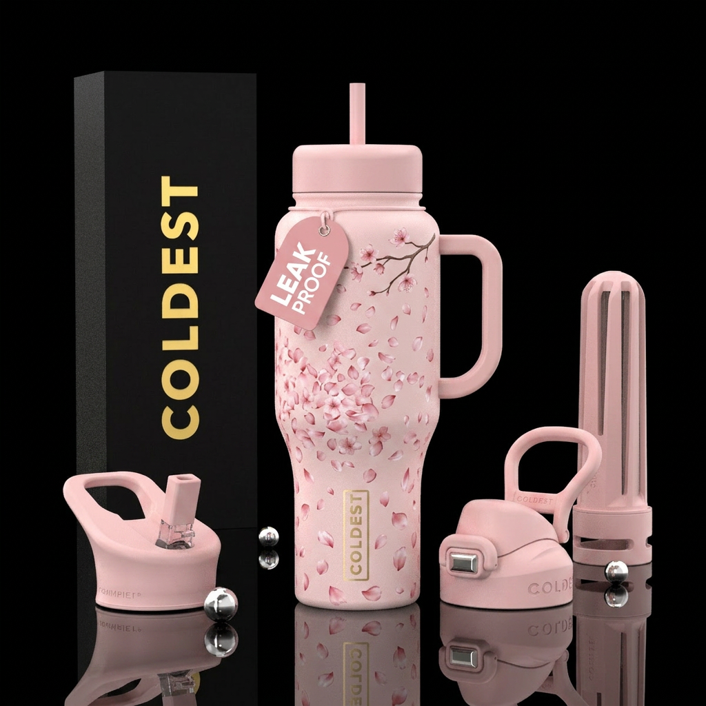 I want a soft blush bottle showing  cherry blossom... water bottle design