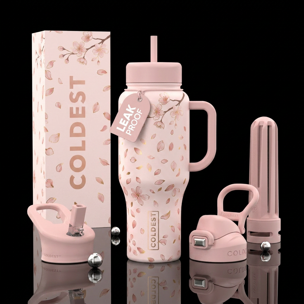 I want a soft blush bottle showing  cherry blossom... water bottle design