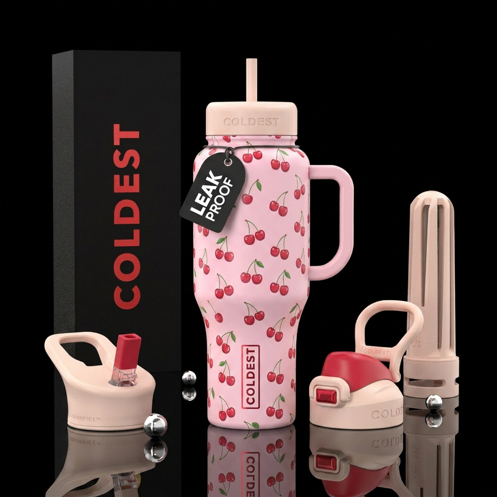 Cherries, cute, girly water bottle design