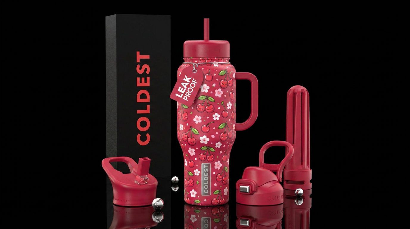 Cherries, cute, girly water bottle design