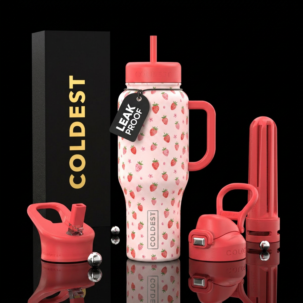 Strawberries, cute, girly water bottle design