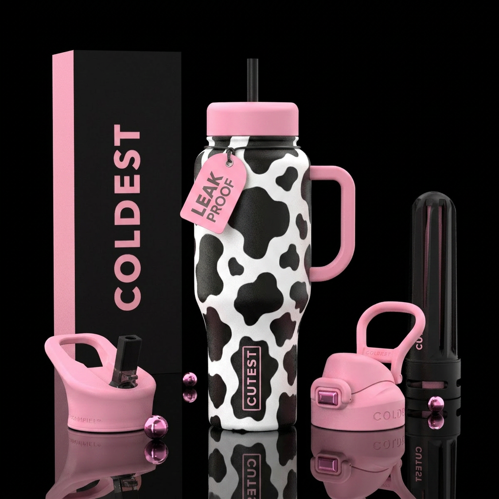 Cow, cute, art water bottle design