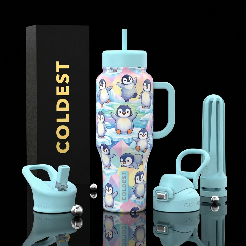 Baby penguins water bottle design