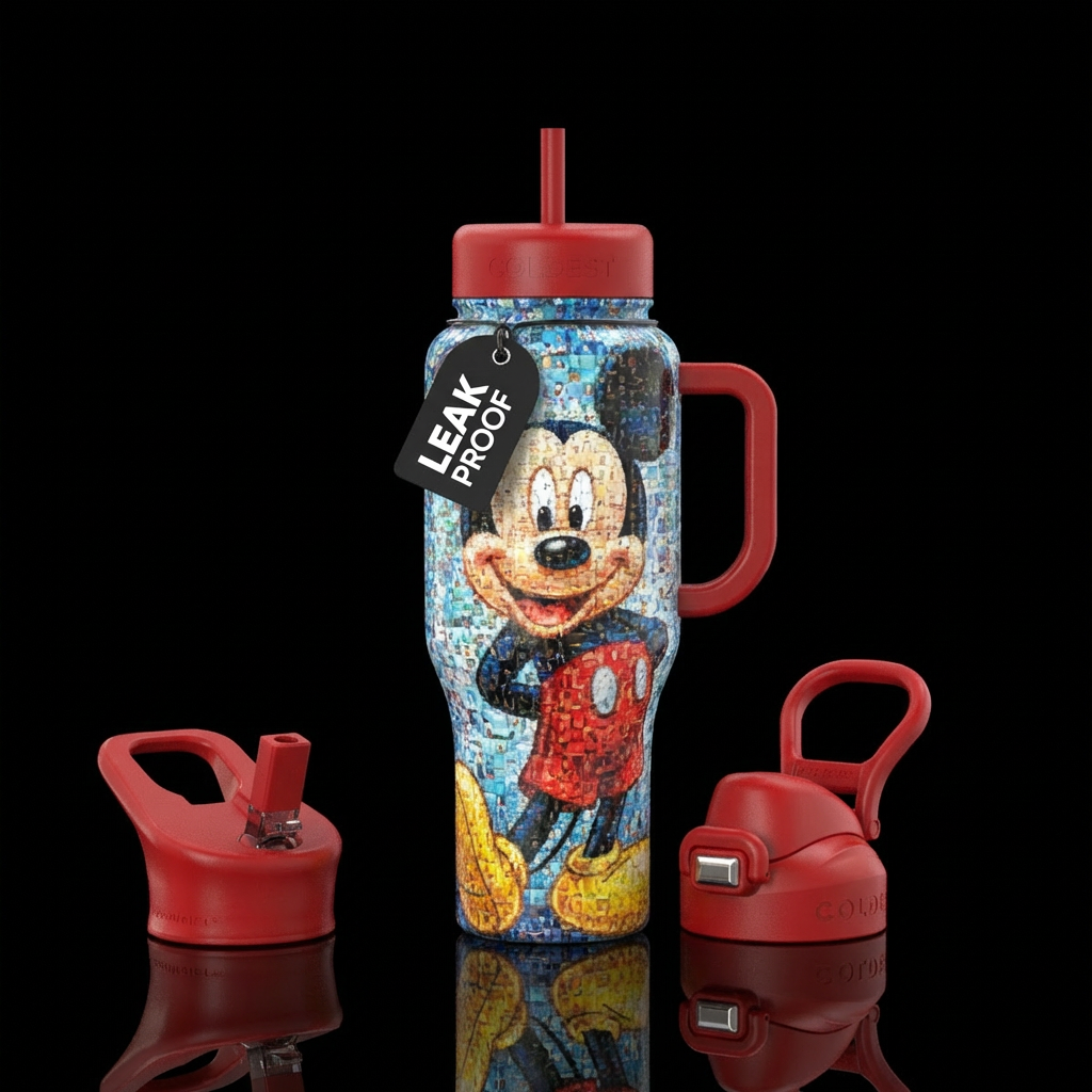 Photo mosaic Mickey Mouse water bottle design