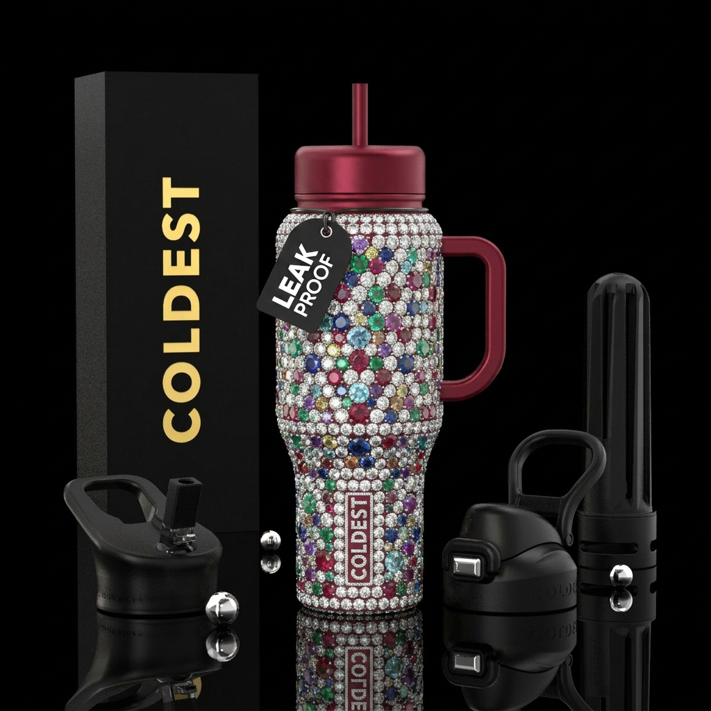 Diamonds, gemstones, realistic, classic water bottle design