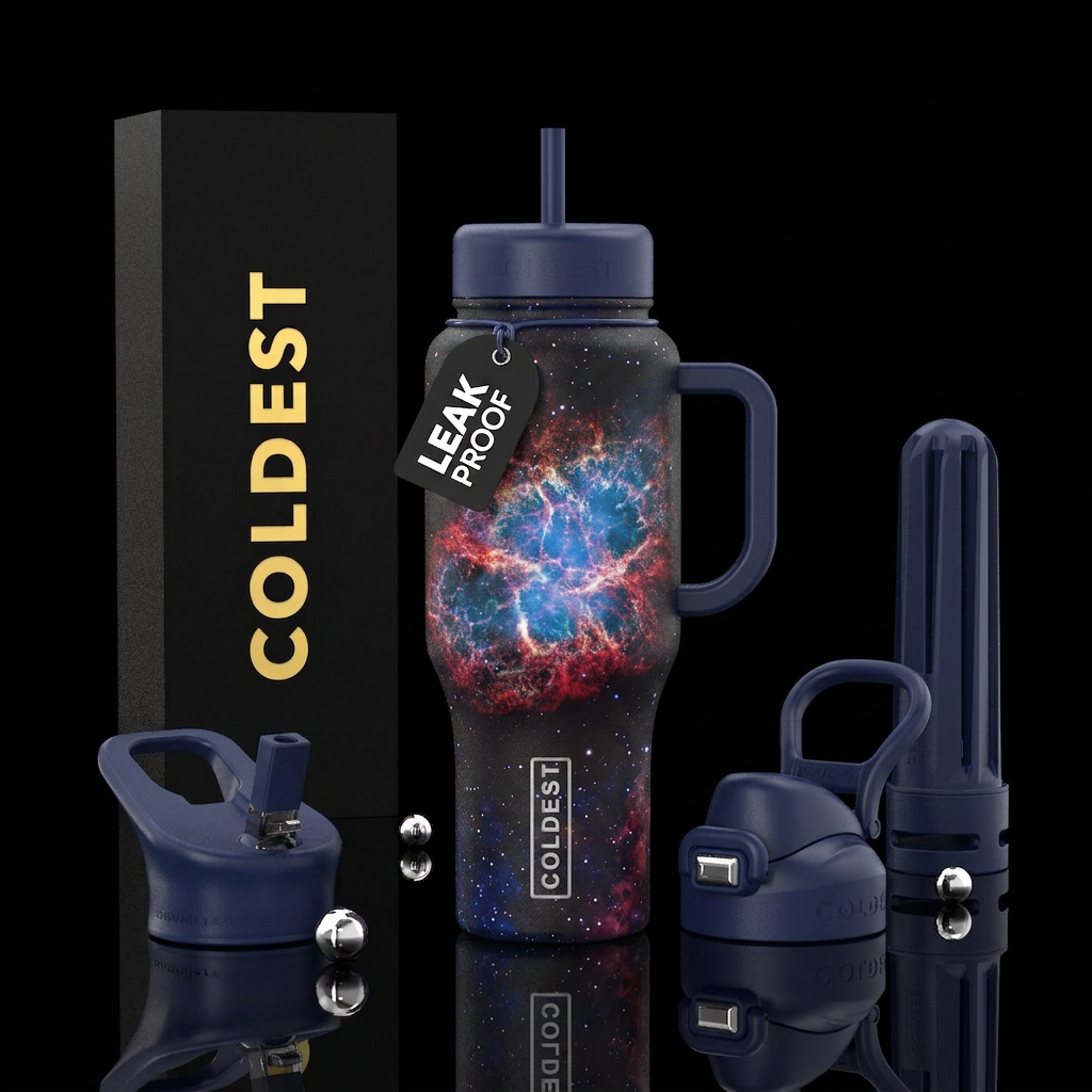 celestial, crab nebula, stars, dark water bottle design