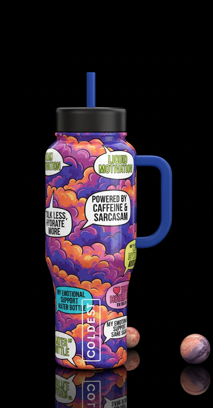 funny, meme, quotes, cloudy water bottle design