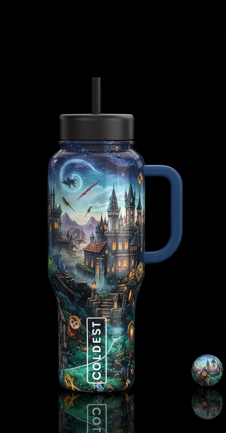 wizard magical harry potter vibes castles dugeons water bottle design