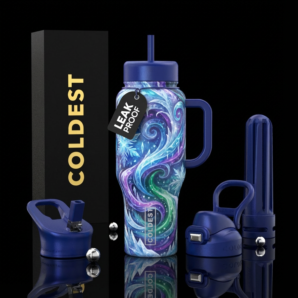 fantasy ice and magic swirls water bottle design