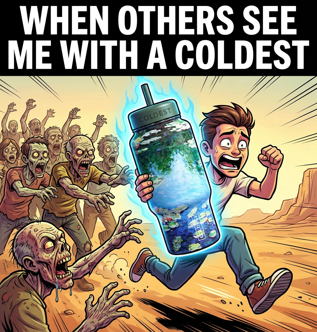 zombies chasing me water bottle design