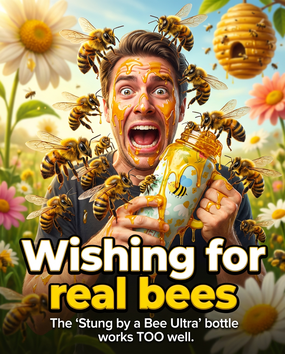 realistic bees and honey water bottle design