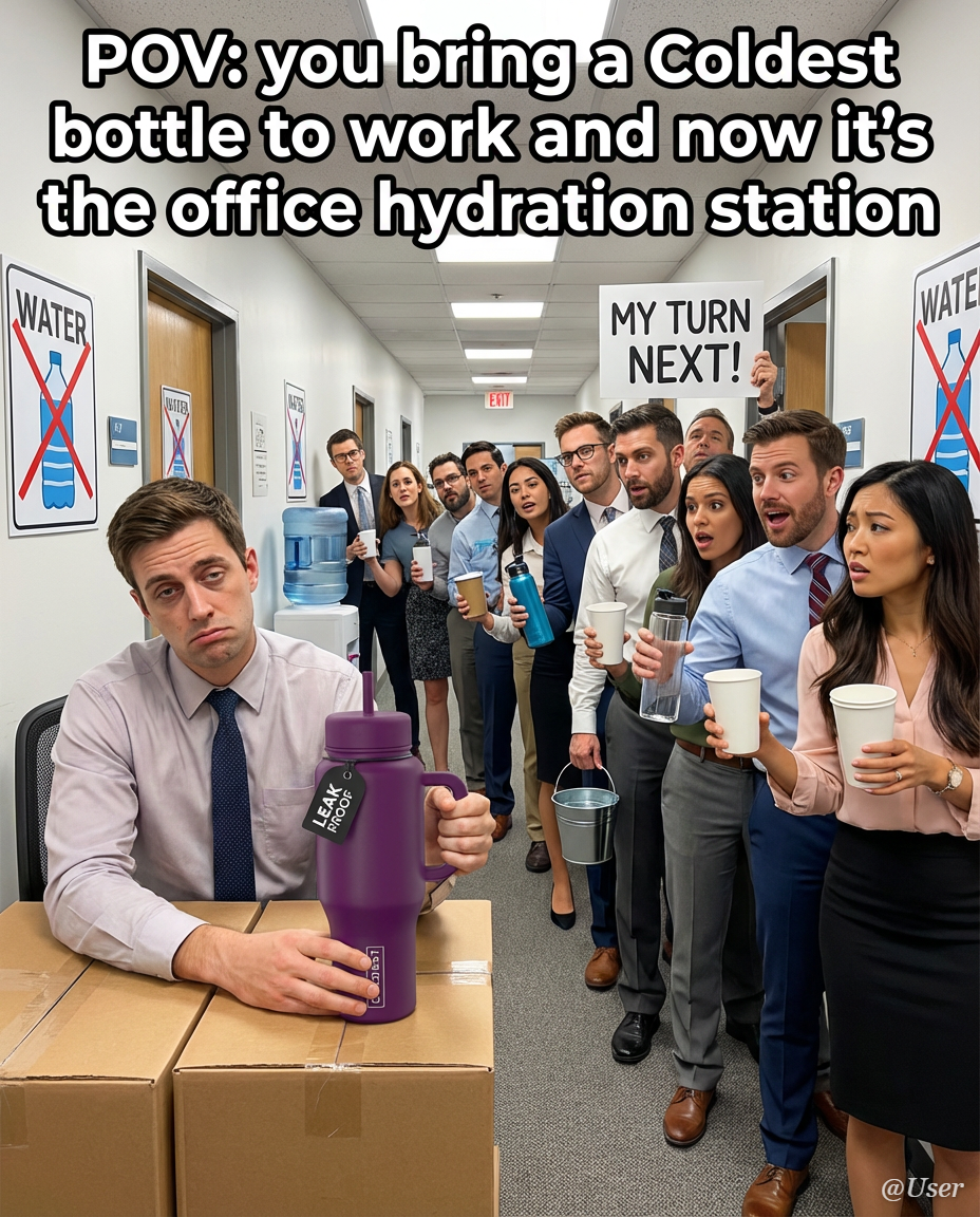 line in an office for people waiting to use your b... water bottle design