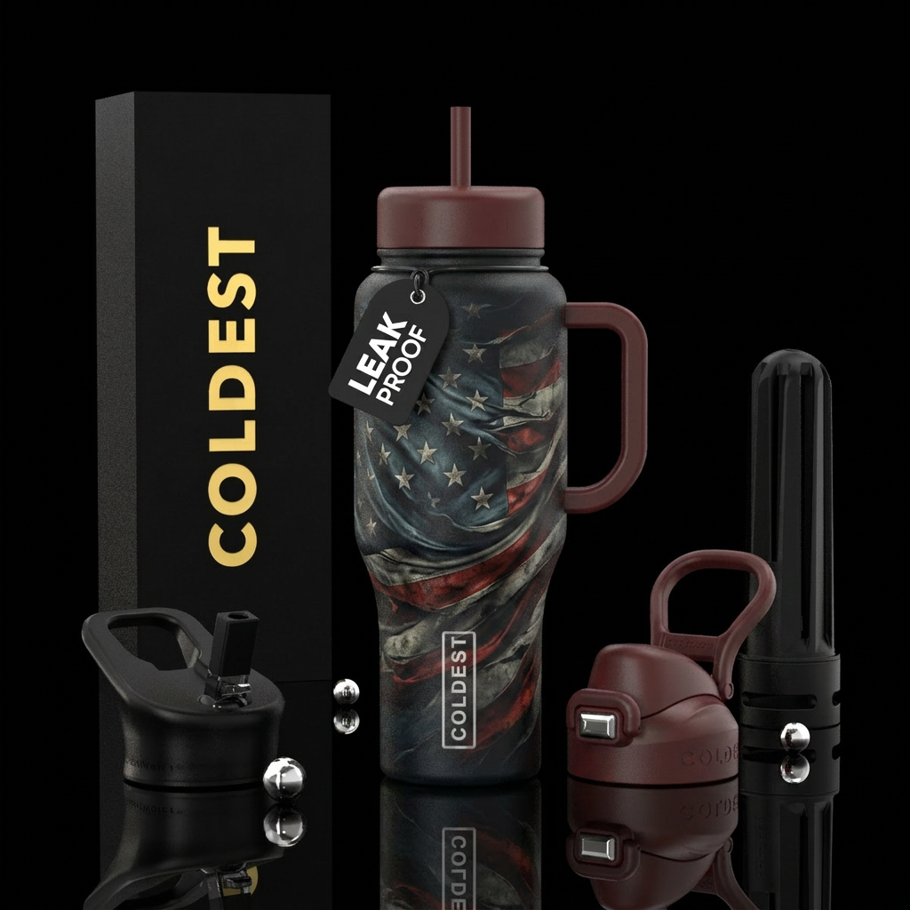 swirling patriotic american flag, but dark/war tor... water bottle design