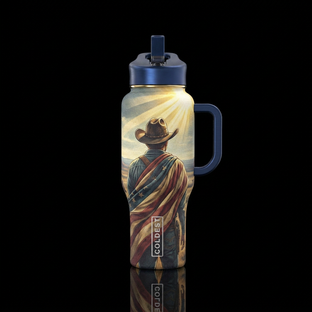 beautiful wrapped flag around someones back, with ... water bottle design