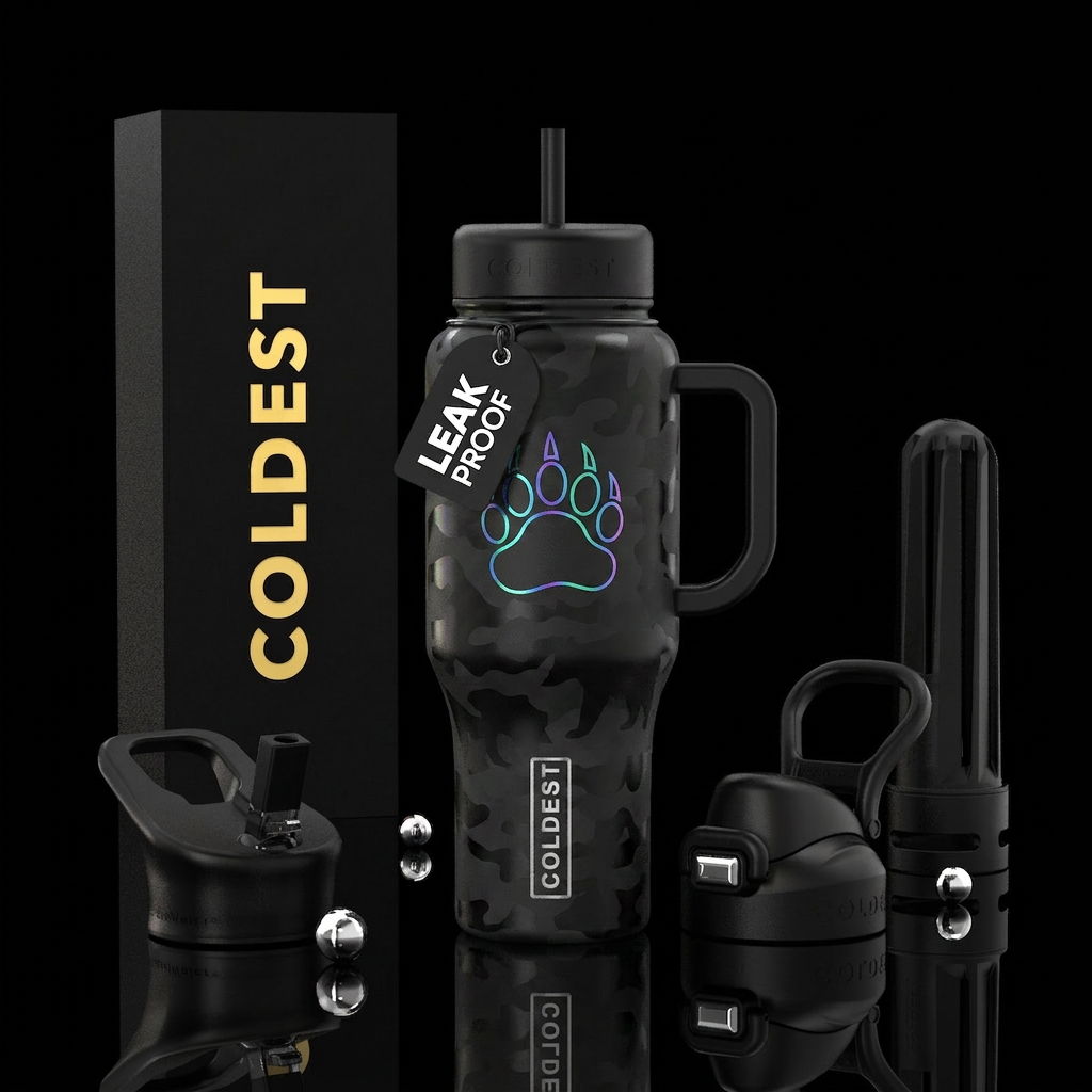 Black bear camo with iridescent overlay hidden bea... water bottle design