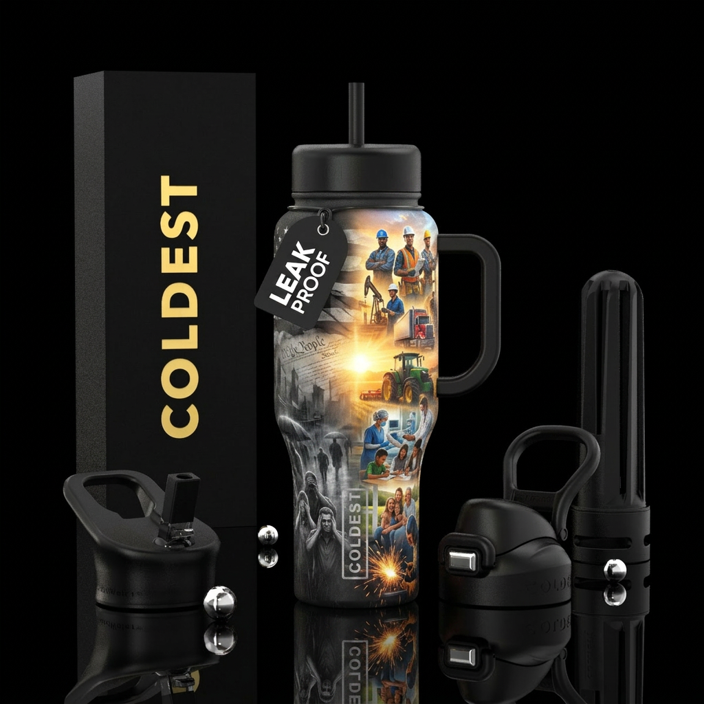 Split-scene patriotic tumbler wrap design showing ... water bottle design