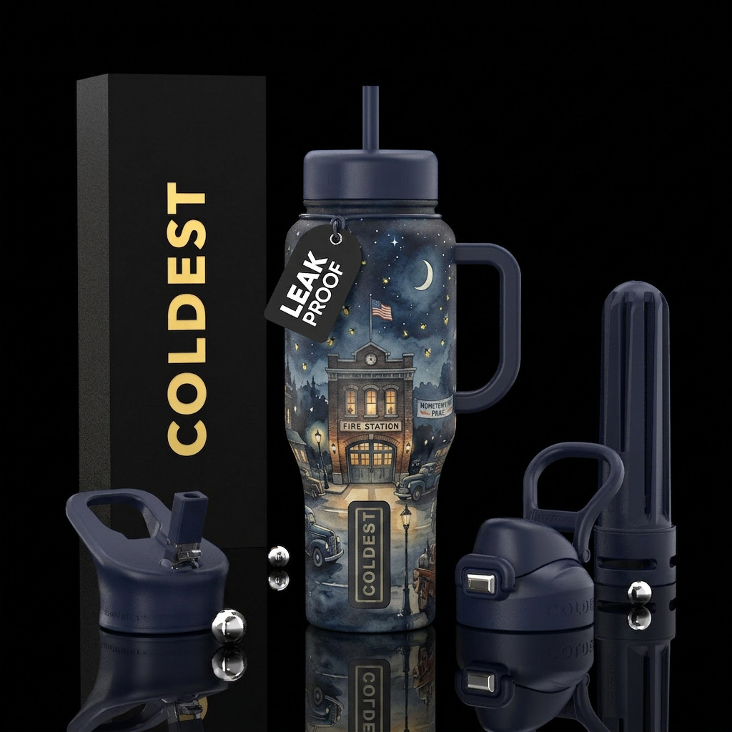 Small-town America, vintage fire station, American... water bottle design
