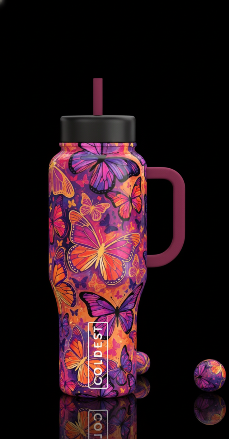 Papillon, grunge, distressed, edgy texture water bottle design