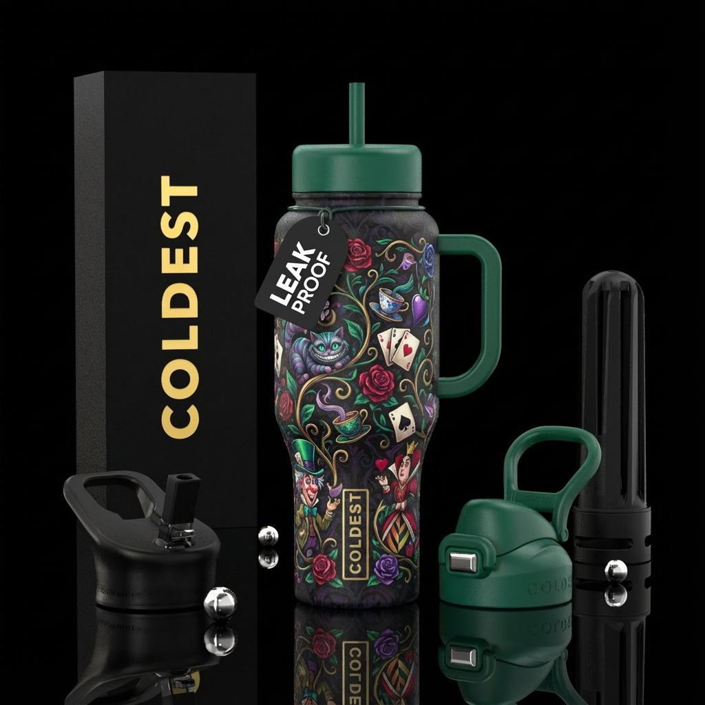Gothic Alice in Wonderland water bottle design