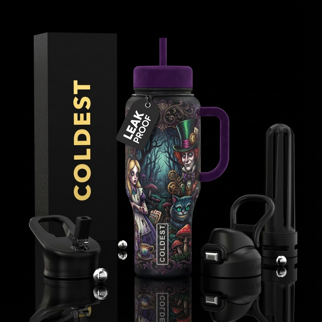 Gothic Alice in Wonderland water bottle design