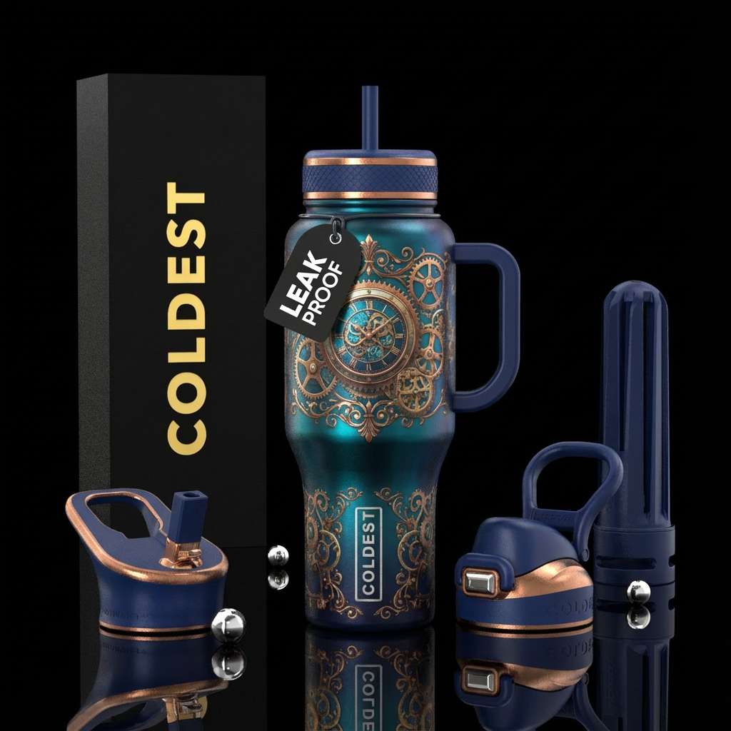 Steampunk blue victorian water bottle design