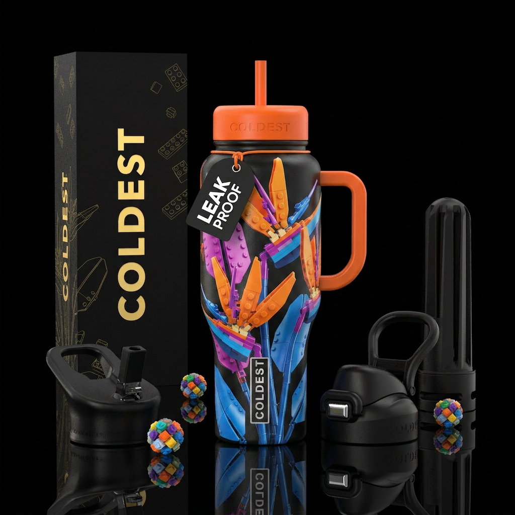 Lego botanical bird of paradise inspired tumbler w... water bottle design
