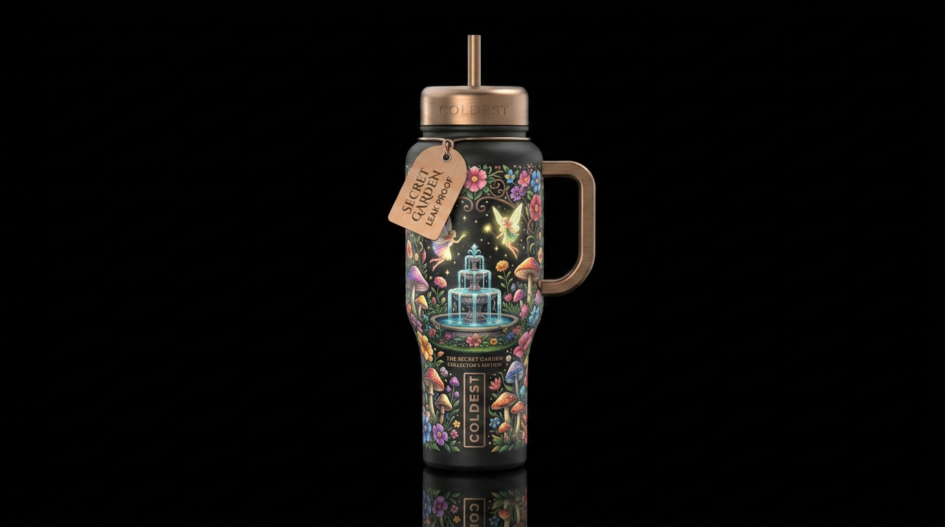 The Secret Garden water bottle design