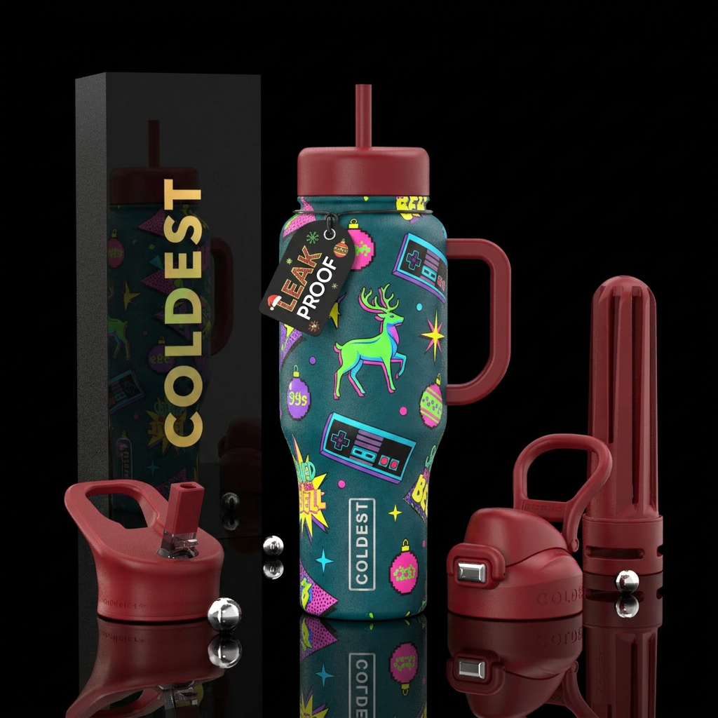 Nostalgic Christmas water bottle design