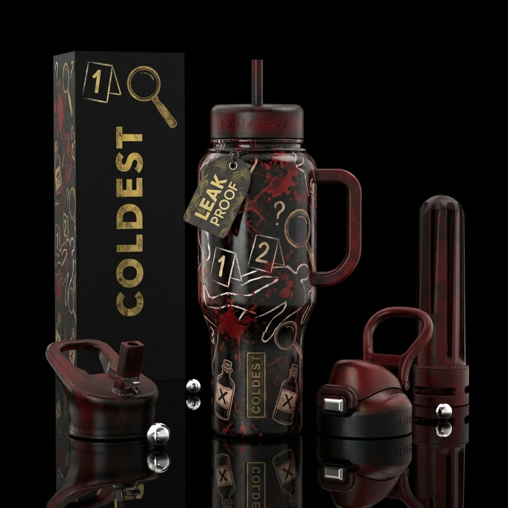 Whodunit water bottle design